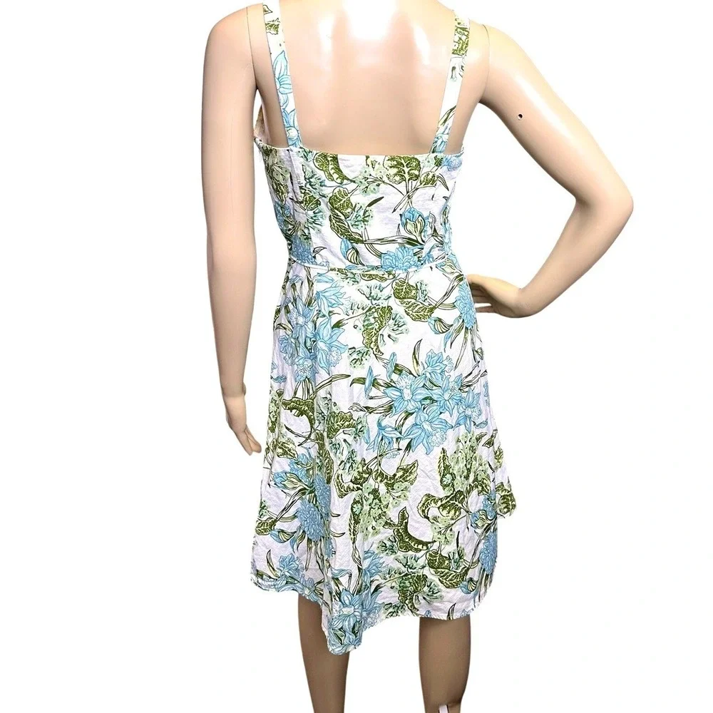 Ann Taylor LOFT Cotton Floral Sundress Blue Green Fit Flare Size 2 Cottage Core‎